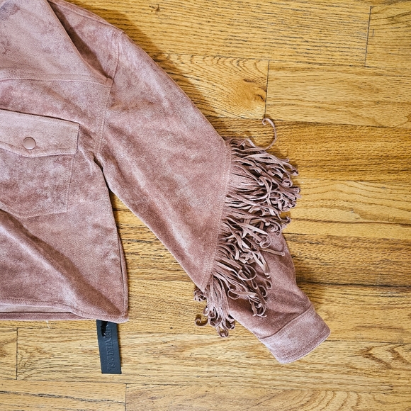 NWT Blank NYC Size M Faux Suede Pink Fringe Jacket Collared Cropped Western - Picture 6 of 10